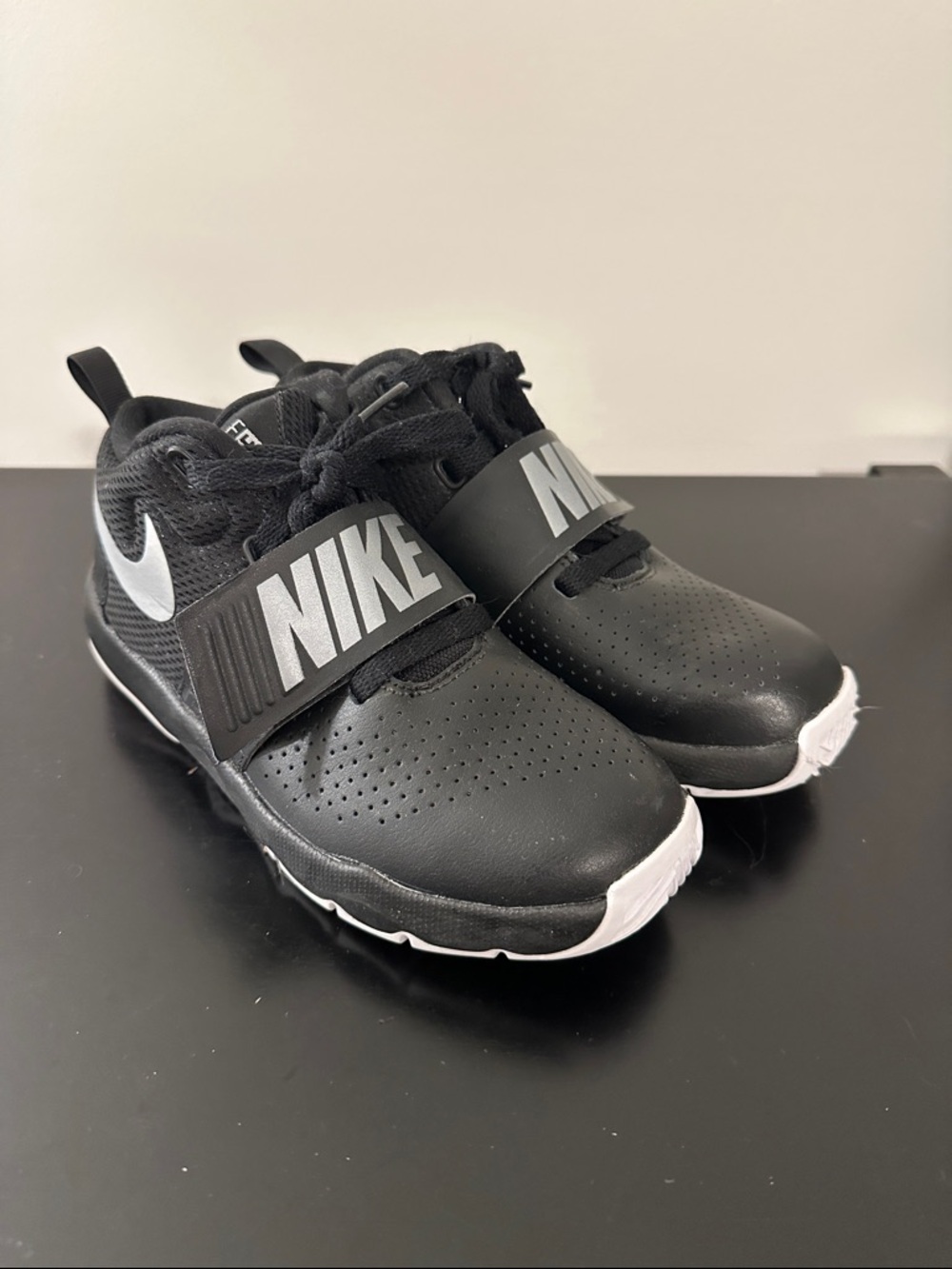 Nike Kids Black and White Strap Sneakers